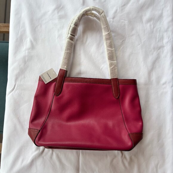 NEW! Coach Tote in Colorblock with Horse & Carriage - Bright Violet Rasbery Pink - Picture 7 of 9